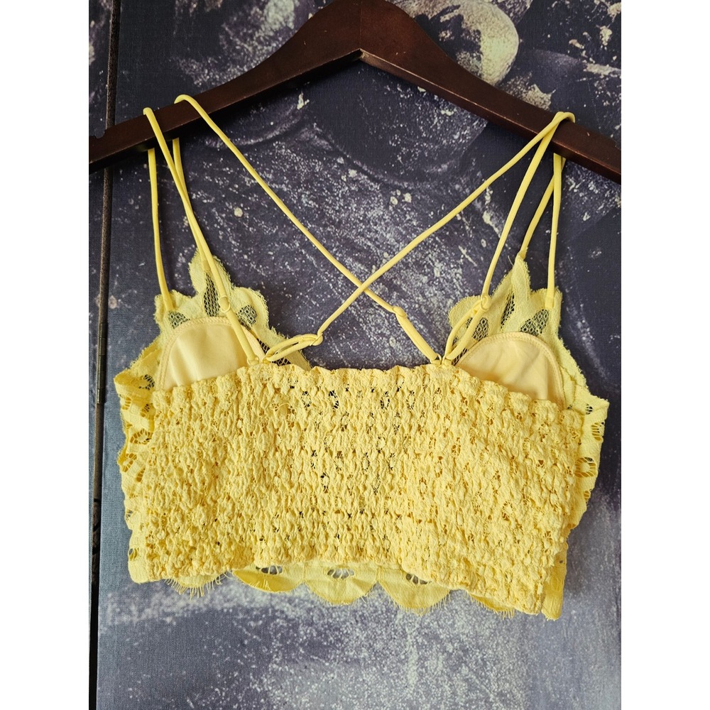 Zenana Yellow Lace Bralette Adjustable Straps Smocked Back Floral Large - Picture 4 of 5